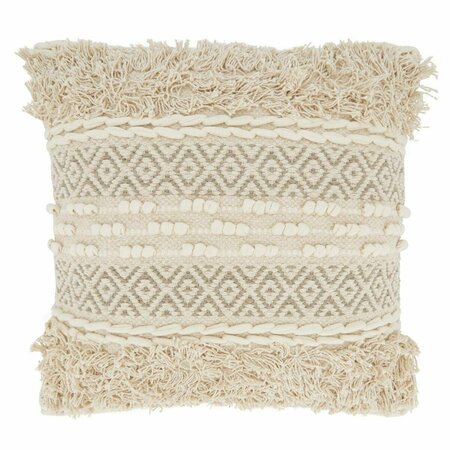 SARO 18 in. Corded Moroccan Design Square Throw Pillow with Poly Filling, Natural 2903.N18SP